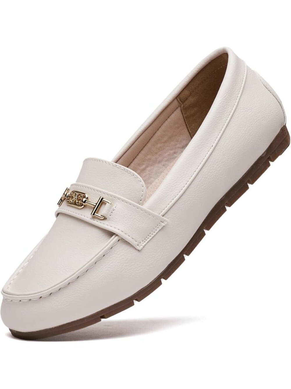 Women's White Comfort Walking Pull On Leisure Slip On Work Loafer Flat Shoes